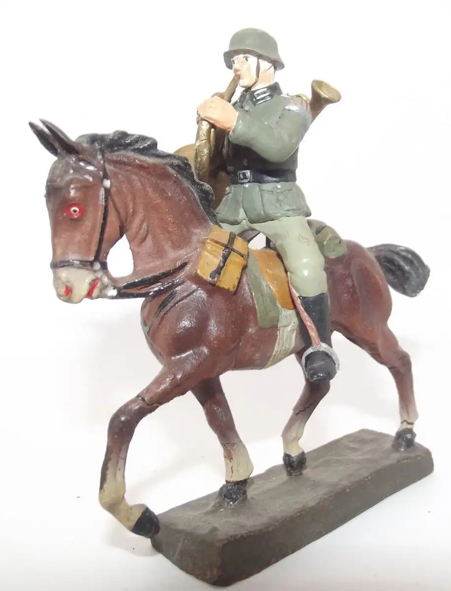 Elastolin Heer : 7 cm WWII Musikkorps Posaune Trompete zu Pferd