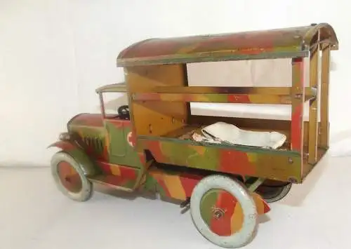 Lineol seltener Krankenwagen Sanitäts Lkw von 1935 Uhrwerk geht 29 x 10 x 16 cm