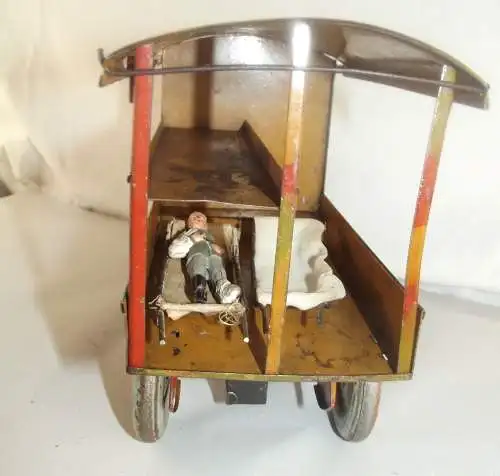 Lineol seltener Krankenwagen Sanitäts Lkw von 1935 Uhrwerk geht 29 x 10 x 16 cm