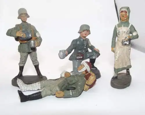 Elastolin Lazarett Krankenschwester versorgt verletzen Soldat 4 Figuren WK2