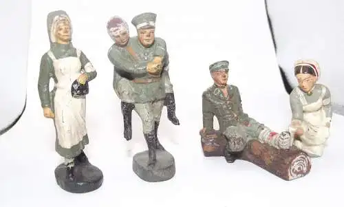 Elastolin Lazarett Krankenschwester mit Verletzen Soldate Konvolut 4 Figuren WK2