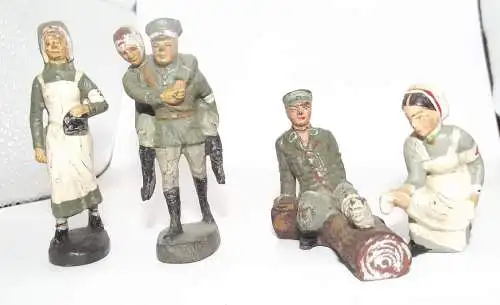 Elastolin Lazarett Krankenschwester mit Verletzen Soldate Konvolut 4 Figuren WK2