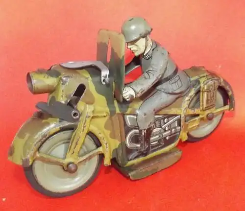 Arnold  Militär Motorrad mit Fahrer Uhrwerk Blechspielzeug