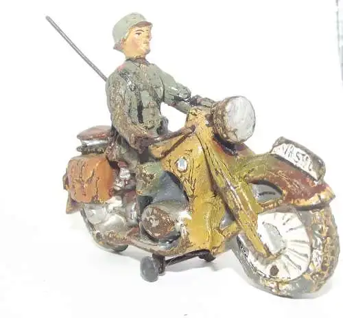 Lineol, Elastolin, Motorrad mit Fahrer WK2 Soldaten Kradmelder Krad