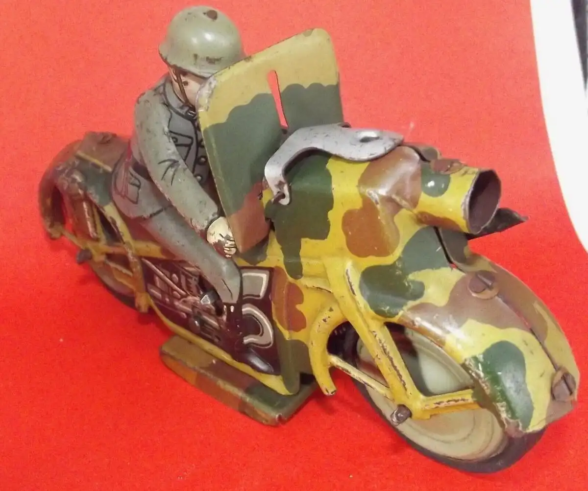 Arnold  Militär Motorrad mit Fahrer Uhrwerk Blechspielzeug 1