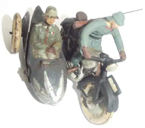 Lineol, Elastolin, Krad, Motorrad Mit Beiwagen mit Blechräder WK2 Spielzeug
