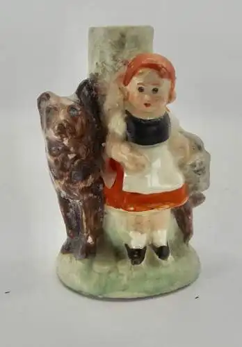 Nippes Märchen Figur Rotkäppchen mit Wolf 6 cm um 1900