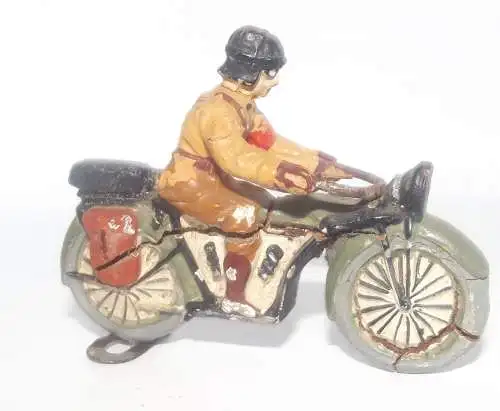 Lineol, Elastolin, Motorrad mit Fahrer WK2 Soldat Kradmelder Krad 8 cm x 6 cm