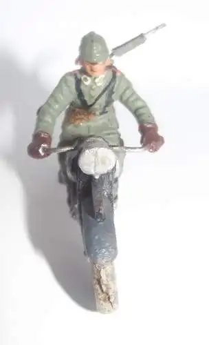 Lineol, Elastolin, Motorrad mit Fahrer WK2 Soldat Kradmelder Krad 10 cm x 7 cm