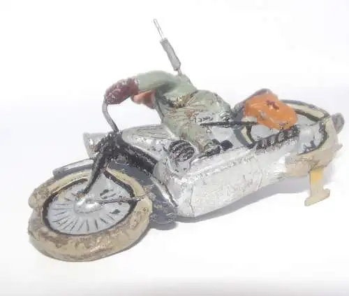 Lineol, Elastolin, Motorrad mit Fahrer WK2 Soldat Kradmelder Krad 10 cm x 7 cm