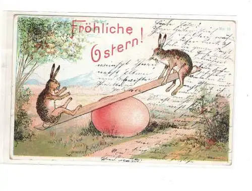 AK Ostern : Fröhliche Ostern Osterhasen  Ei Schaukel