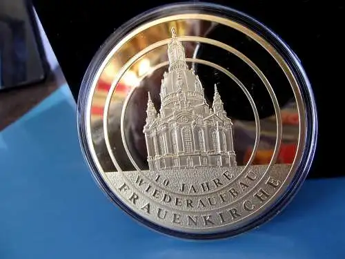 Gigant Medaille Sachsen Dresden Frauenkirche 70 mm / 109,4 g  10 J. Wiederaufbau