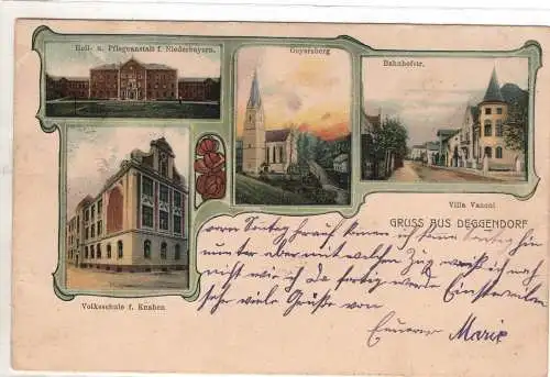 AK Niederbayern ; Deggendorf Volksschule - Pflegeanstalt - Geyersberg - 1906