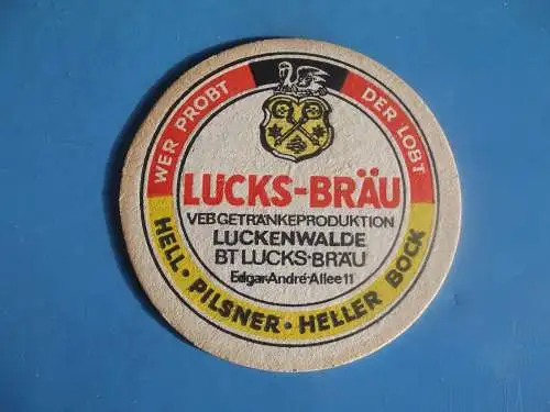 Bierdeckel - Brauerei Lucks Bräu Luckenwalde