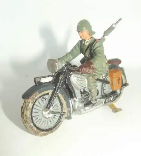 Lineol, Elastolin, Motorrad mit Fahrer WK2 Soldat Kradmelder Krad 10 cm x 7 cm