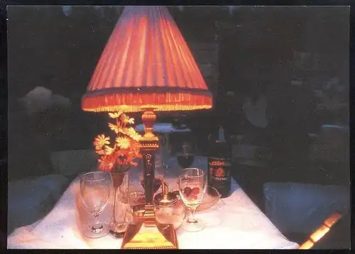 POSTKARTE ORIENT-EXPRESS TRAIN Zug Eisenbahn Ferrocarril Wein Vin Wine Stimmungsbild im Pullman Cote d´azur Lampe Lamp