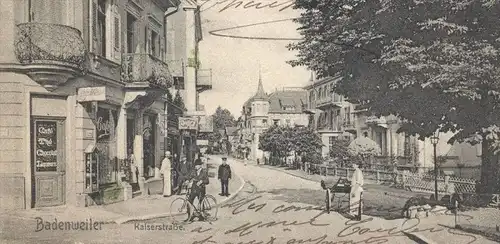 ALTE POSTKARTE BADENWEILER KAISERSTRASSE 1913 CHOCOLAT LIQUEURS CAFÉ THÉ Schwarzwald Ansichtskarte postcard cpa AK