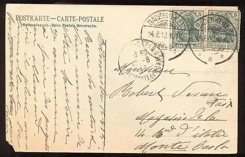 ALTE POSTKARTE BADENWEILER KAISERSTRASSE 1913 CHOCOLAT LIQUEURS CAFÉ THÉ Schwarzwald Ansichtskarte postcard cpa AK