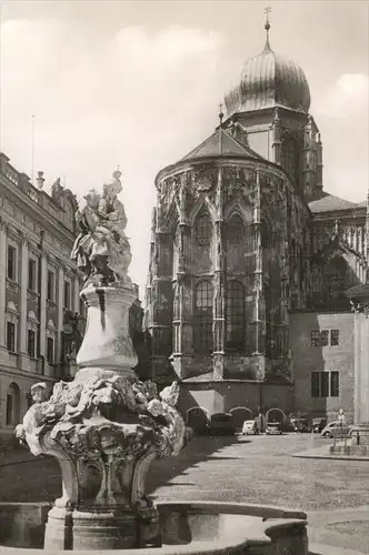 ÄLTERE POSTKARTE PASSAU RESIDENZPLATZ UND DOM Denkmal Brunnen monument Kirche church église VW postcard AK Ansichtskarte