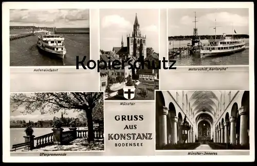 ÄLTERE POSTKARTE GRUSS AUS KONSTANZ MOTORSCHIFF MS KARLSRUHE Hafen ship bateau Ansichtskarte AK cpa postcard