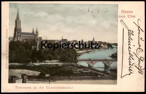 ALTE POSTKARTE GRUSS AUS ULM AN DER DONAU PANORAMA AN DER EISENBAHNBRÜCKE Brücke bridge pont Ansichtskarte cpa postcard