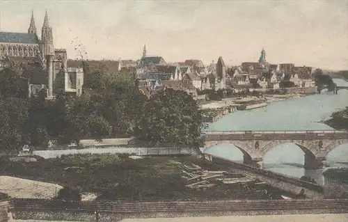 ALTE POSTKARTE GRUSS AUS ULM AN DER DONAU PANORAMA AN DER EISENBAHNBRÜCKE Brücke bridge pont Ansichtskarte cpa postcard