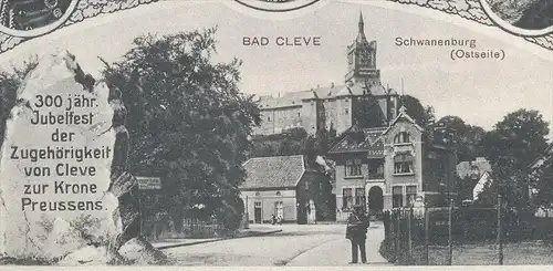 ALTE POSTKARTE KAISERBESUCH BAD CLEVE 1909 & KURFÜRST V. BRANDENBURG 300 JAHRE ZU PREUSSEN Kaiserpaar Kleve cpa postcard