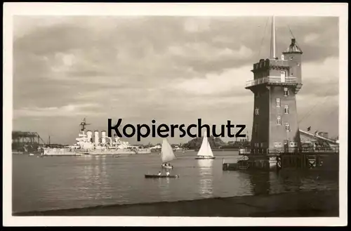 ALTE POSTKARTE KIEL AM SIGNALTURM SCHLACHTSCHIFF 1930 Kriegsschiff battle ship bateau schip warship marine cpa postcard