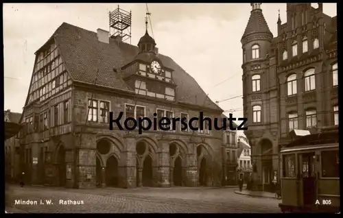 ALTE POSTKARTE MINDEN IN WESTFALEN RATHAUS MIT ANTENNE STRASSENBAHN Tram tramway Ansichtskarte postcard cpa AK