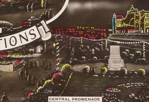 ALTE POSTKARTE MORECAMBE BY NIGHT MARINE ROAD GARDENS BATHING STADIUM PIER PROMENADE ILLUMINATIONS Lancashire Nacht nuit