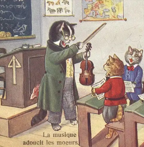 ALTE POSTKARTE KATZE SPPIELT GEIGE Violine violin violon Orchester Lehrer teacher maitre cat cats chat chats Katzen cpa