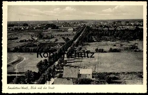 ÄLTERE POSTKARTE EMSDETTEN BLICK AUF DIE STADT TRIBÜNEN FUSSBALL-STADION Fussballplatz Ansichtskarte cpa postcard AK