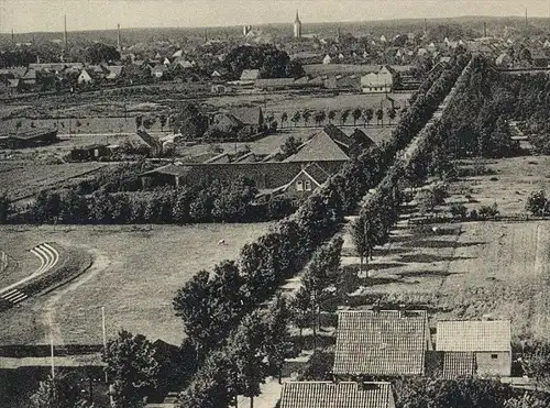 ÄLTERE POSTKARTE EMSDETTEN BLICK AUF DIE STADT TRIBÜNEN FUSSBALL-STADION Fussballplatz Ansichtskarte cpa postcard AK