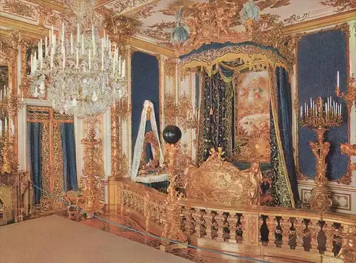 ÄLTERE POSTKARTE SCHLOSS HERRENCHIEMSEE SCHLAFZIMMER castle chateau interieur bedroom chambre postcard Ansichtskarte