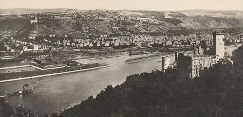 ALTE POSTKARTE SCHLOSS STOLZENFELS MIT OBERLAHNSTEIN Koblenz Dampfer Schiff Steamer bateau à vapeur castle chateau cpa