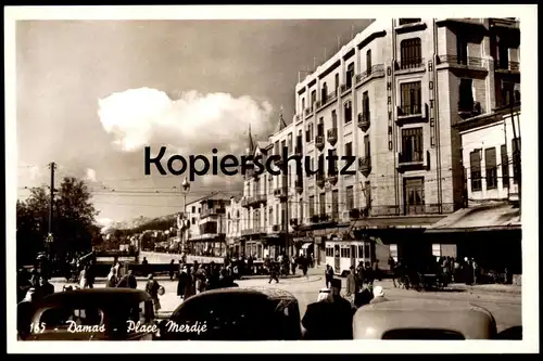 ÄLTERE POSTKARTE DAMAS PLACE MERDJÉ Tram Tramway Strassenbahn Damascus Syrie Syria Syrien Damaskus cpa postcard AK
