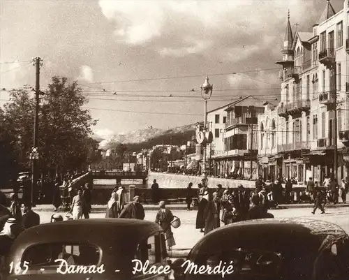 ÄLTERE POSTKARTE DAMAS PLACE MERDJÉ Tram Tramway Strassenbahn Damascus Syrie Syria Syrien Damaskus cpa postcard AK