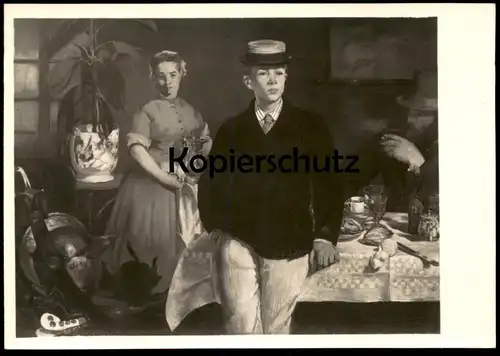 ÄLTERE KÜNSTLER POSTKARTE EDOUARD MANET FRÜHSTÜCK IM ATELIER STAATSGALERIE MÜNCHEN Druckfehler Edourd cpa postcard AK