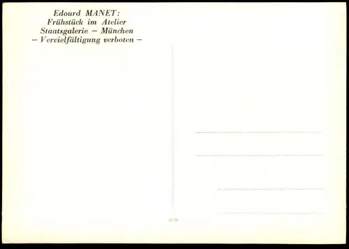 ÄLTERE KÜNSTLER POSTKARTE EDOUARD MANET FRÜHSTÜCK IM ATELIER STAATSGALERIE MÜNCHEN Druckfehler Edourd cpa postcard AK