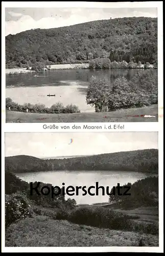 ALTE POSTKARTE GRÜSSE VON DEN MAAREN IN DER EIFEL GEMÜNDER MAAR MIT BADEANSTALT & GILLENFELDER MAAR BEI DAUN AK postcard