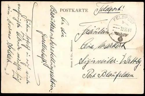 ALTE POSTKARTE MÜLHAUSEN HASENRAINBRÜCKE NACH DER SPRENGUNG 1940 WWII MULHOUSE ALSACE ELSASS destruction Feldpost cpa