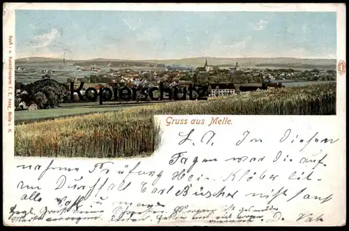 ALTE POSTKARTE GRUSS AUS MELLE PANORAMA GESAMTANSICHT 1901 Wiehengebirge Autochrom Karte Ansichtskarte AK cpa postcard