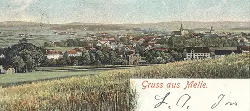 ALTE POSTKARTE GRUSS AUS MELLE PANORAMA GESAMTANSICHT 1901 Wiehengebirge Autochrom Karte Ansichtskarte AK cpa postcard