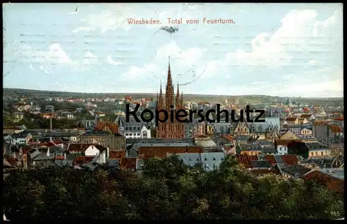 ALTE POSTKARTE WIESBADEN TOTAL VOM FEUERTURM 1910 Turm Panorama Gesamtansicht Totale postcard cpa AK Ansichtskarte