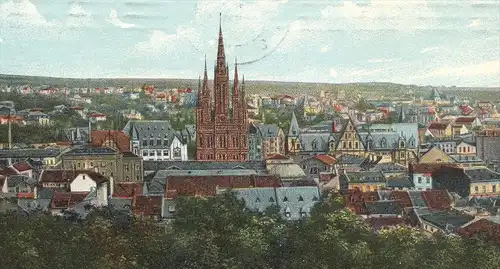 ALTE POSTKARTE WIESBADEN TOTAL VOM FEUERTURM 1910 Turm Panorama Gesamtansicht Totale postcard cpa AK Ansichtskarte