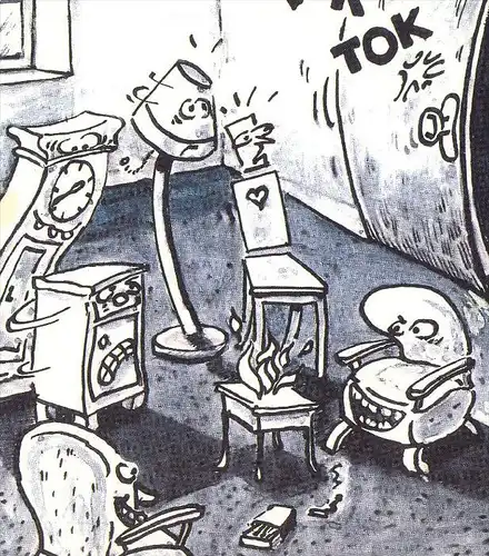 EDGAR WERBEPOSTKARTE CARTOON MARTIN HERBERS UHR STUHL #910 Reklame Comic advertising postcard Postkarte chair clock lamp