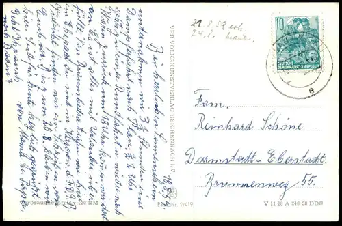 ÄLTERE POSTKARTE PLAU AM SEGLERHEIM BLICK ZUR KIRCHE AM KANAL SEELUST MECKLENBURG WAPPEN Ansichtskarte AK cpa postcard