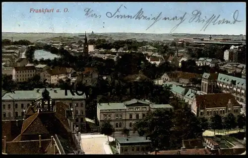 ALTE POSTKARTE FRANKFURT AN DER ODER PANORAMA BLICK AUF DIE STADT FELDPOST Bahnhofscommandantur Bahnhofskommandantur cpa