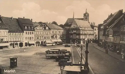 ALTE POSTKARTE MITTWEIDA IN SACHSEN PARTIE AN DER TALSPERRE MARKT TECHNIKUM Oldtimer Fischhandlung Hotel Ansichtskarte