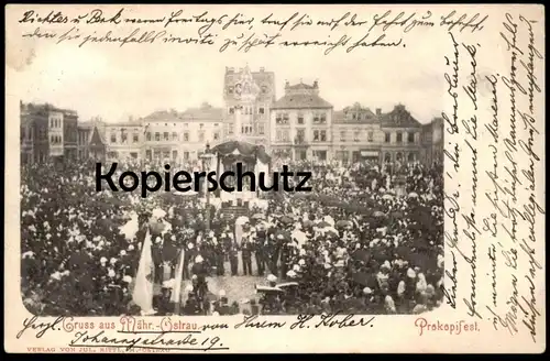 ALTE POSTKARTE GRUSS AUS MÄHRISCH OSTRAU PROKOPIFEST DER BERGLEUTE 1901 MORAVSKA OSTRAVA Prokopi Fest Mähren Ceska AK